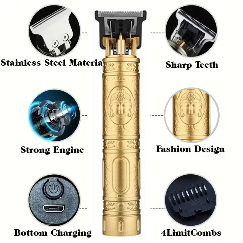 T9 Vintage Cordless Hair Cutting Machine - Professional Barber Trimmer for Men Beard Shaving for Shavers with Lightweight Design